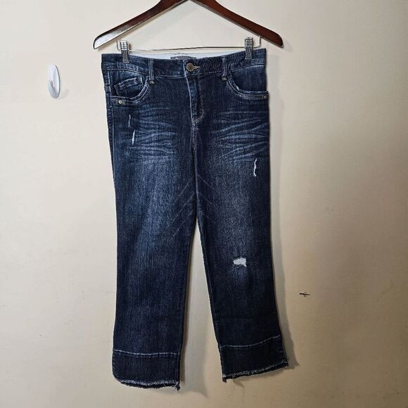 Democracy Pants - Democracy AB Technology Distressed Released Hem Cropped Jeans Womens Blue Size 6